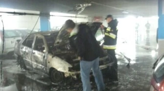 Spłonął samochód na parkingu w Focus Mall