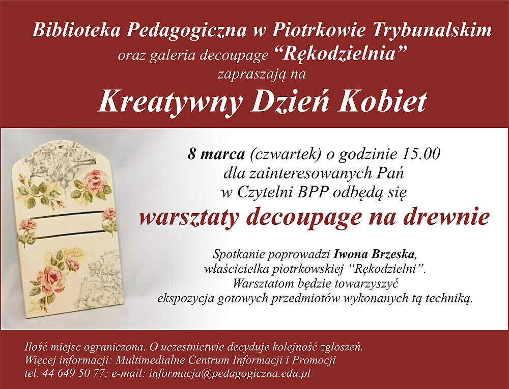 Kreatywny Dzień Kobiet w Bibliotece Pedagogicznej w Piotrkowie Tryb.