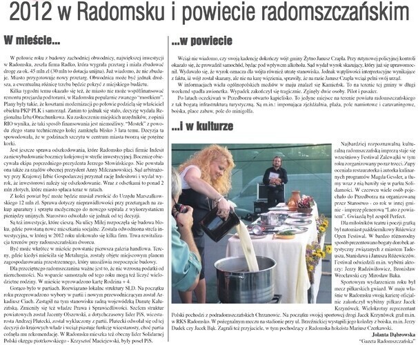 Zdjęcie 1: 2012 w Radomsku i w powiecie radomszczańskim
