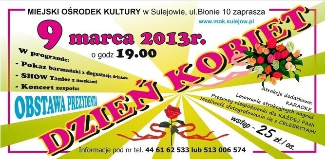 Zdjęcie 1: MOK w Sulejowie zaprasza na Dzień Kobiet