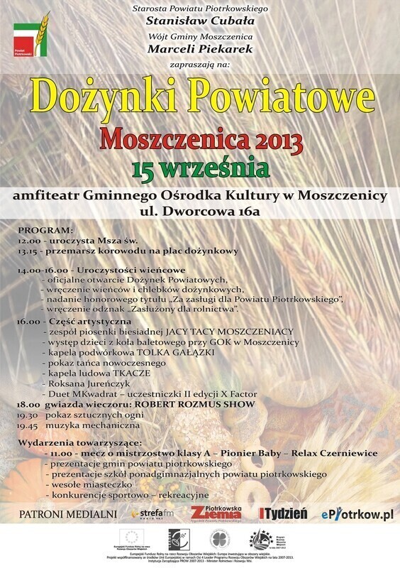 Zdjęcie 2: Moszczenica zaprasza na dożynki powiatowe