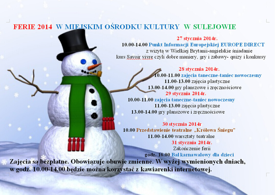 Zdjęcie 2: MOK w Sulejowie zaprasza na ferie