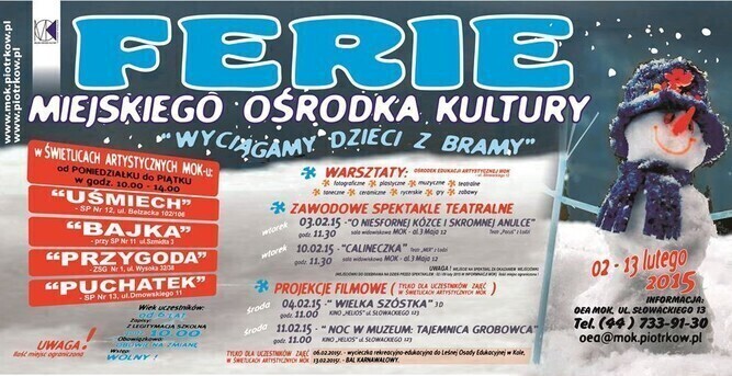 Warsztaty filmy spektakle - w poniedziałek zaczynają się ferie