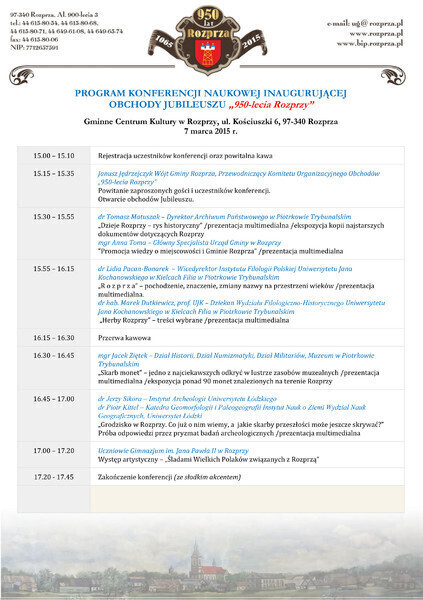 Świętowanie 950-lecia Rozprzy zaczną od konferencji