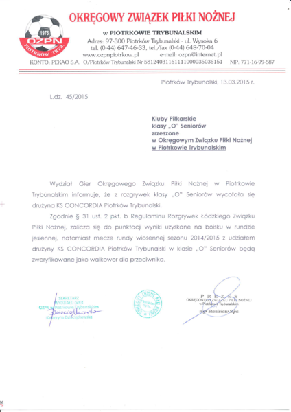 Concordia wycofała się z rozgrywek