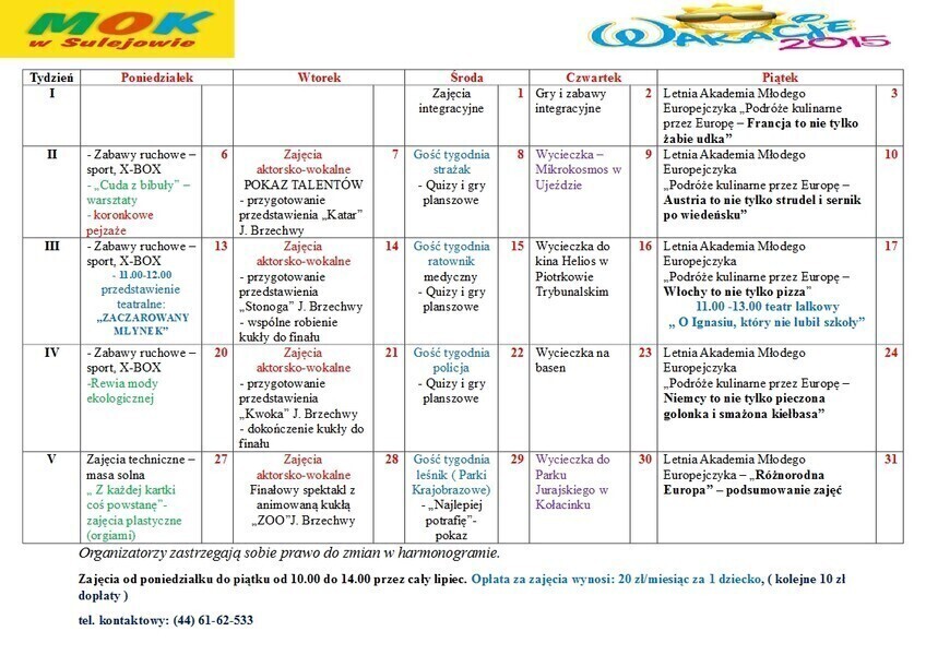 Zdjęcie 1: Wakacje 2015 z MOK w Sulejowie