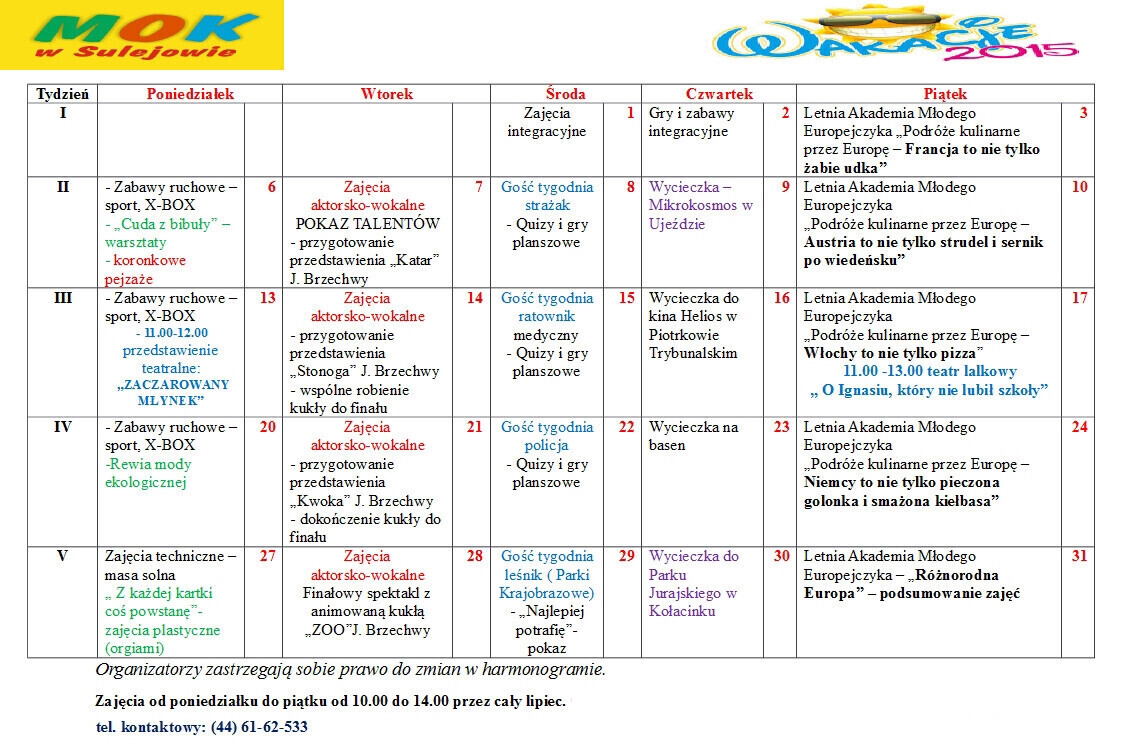 Zdjęcie 2: Wakacje 2015 z MOK w Sulejowie