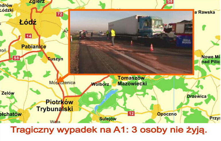 Zdjęcie 1: Tragiczny wypadek na A1: trzy osoby nie żyją [AKTUALIZACJA]