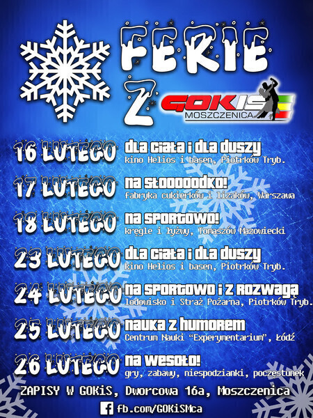 Zdjęcie 1: Ferie z Gminnym Ośrodkiem Kultury i Sportu w Moszczenicy