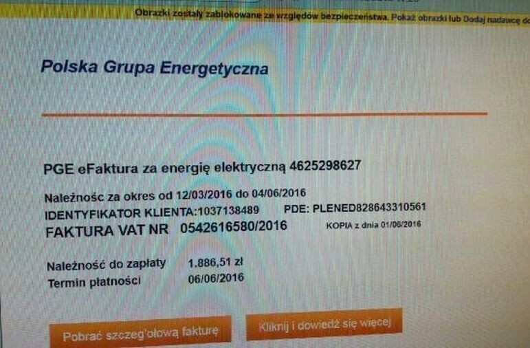 Dostała maila z fakturą za prąd. Do zapłaty ponad 1880 zł