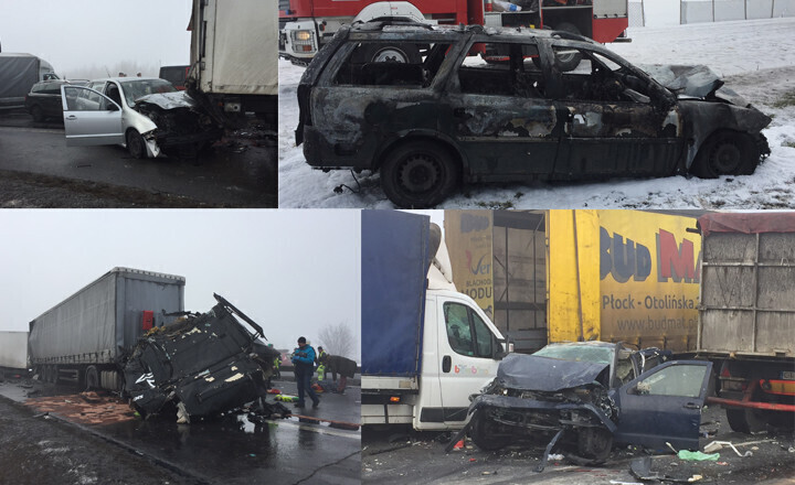 Zdjęcie 1: Dwa karambole na A1! Ponad 70 aut rozbitych