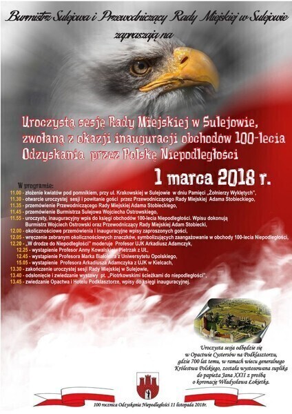 Sulejów Inauguracja obchodów 100-lecia odzyskania niepodległości