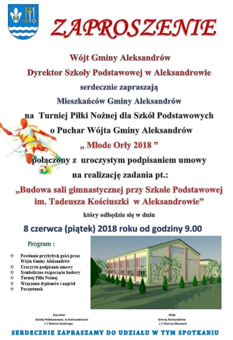 Pograją w piłkę i podpiszą umowę na budowę sali gimnastycznej