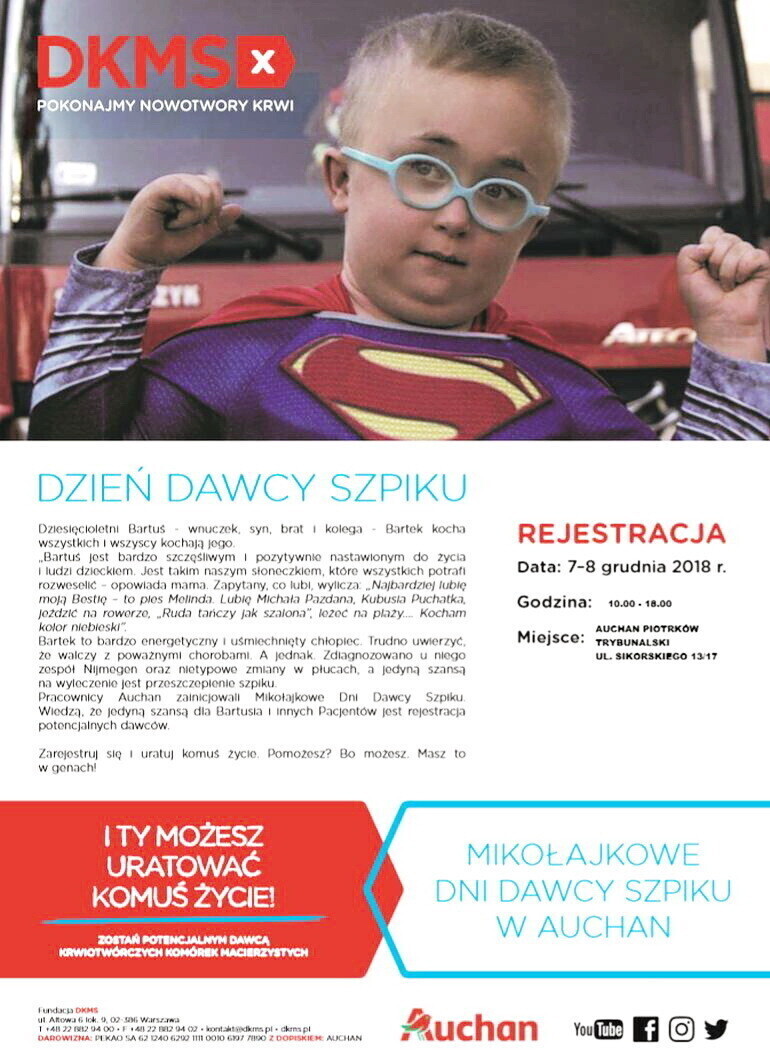 Szukają bliźniaka genetycznego dla Bartka. Przyjdź do Auchan i zostań potencjalnym dawcą szpiku