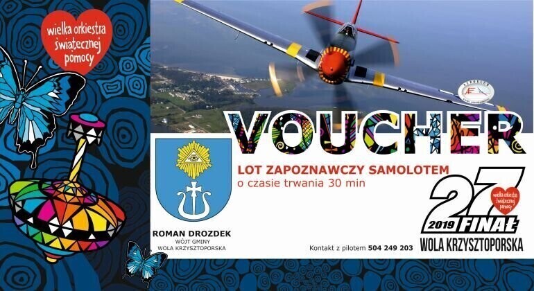 WOŚP w Woli Krzysztoporskiej. Lot widokowy samolotem wejściówki na bale karnawałowe i spotkanie z zespołem MIG