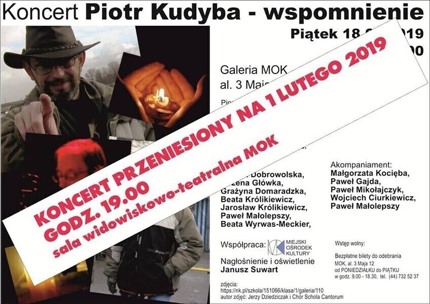 Koncert upamiętniający Piotra Kudybę przeniesiony