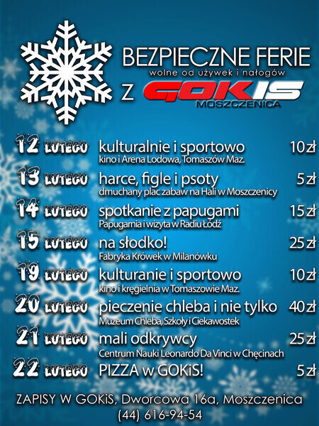 Moszczenica GOKiS zaprasza na ferie