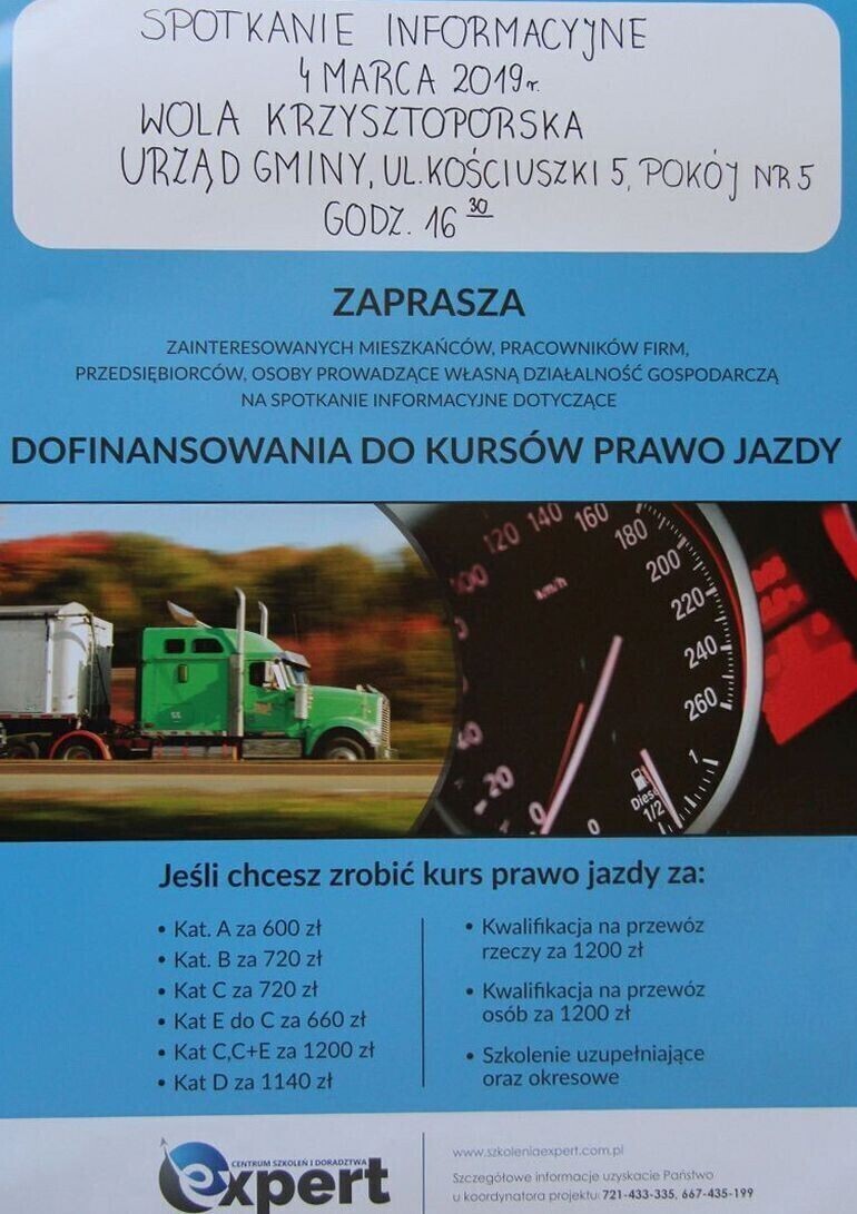 Wola Krzysztoporska Spotkanie informacyjne dotyczące dofinansowania do kursów prawa jazdy