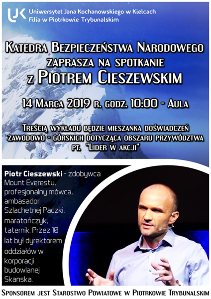 UJK zaprasza na wykład otwarty ze zdobywcą Mount Everestu Piotrem Cieszewskim