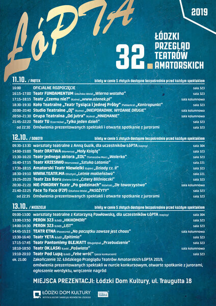 W piątek rusza 32. Łódzki Przegląd Teatrów Amatorskich ŁóPTA 2019
