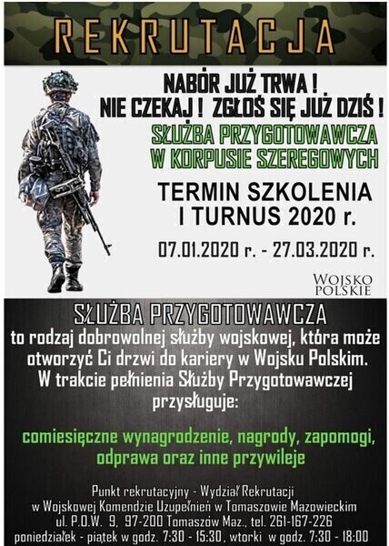 Trwa nabór do służby przygotowawczej w korpusie szeregowych