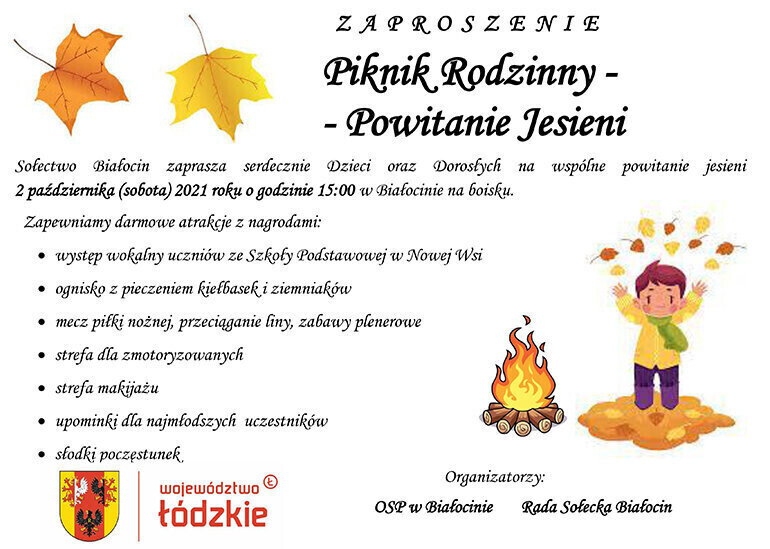 Piknik rodzinny - Powitanie jesieni - w sobotę 2 października w Białocinie