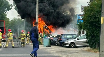 Pożar dostawczaka w Piotrkowie