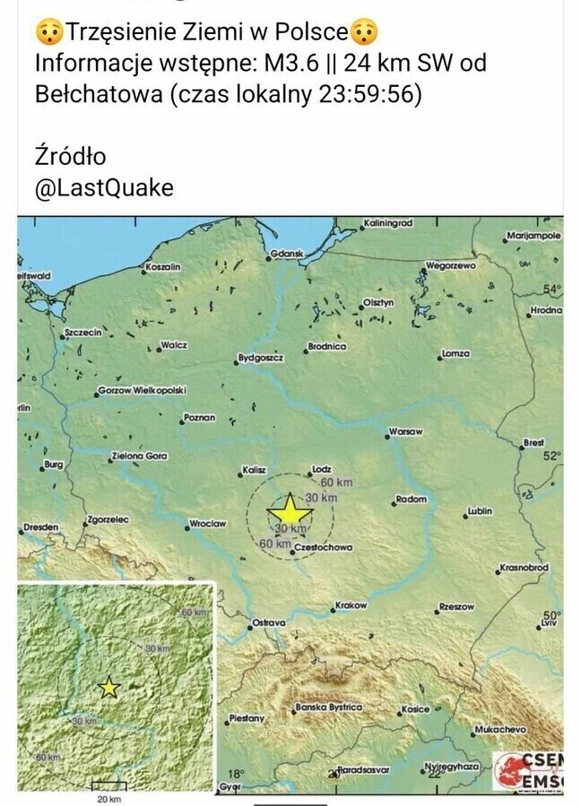 Trzęsienie ziemi w okolicy Bełchatowa
