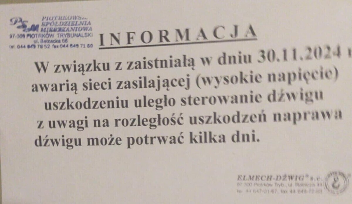 Awaria wind w piotrkowskich wieżowcach