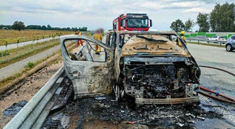 Pożar samochodu na autostradzie A1