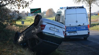 Groźne zdarzenie w Witowie-Koloni: kierowca z ponad 2 promilami dachował na łuku drogi
