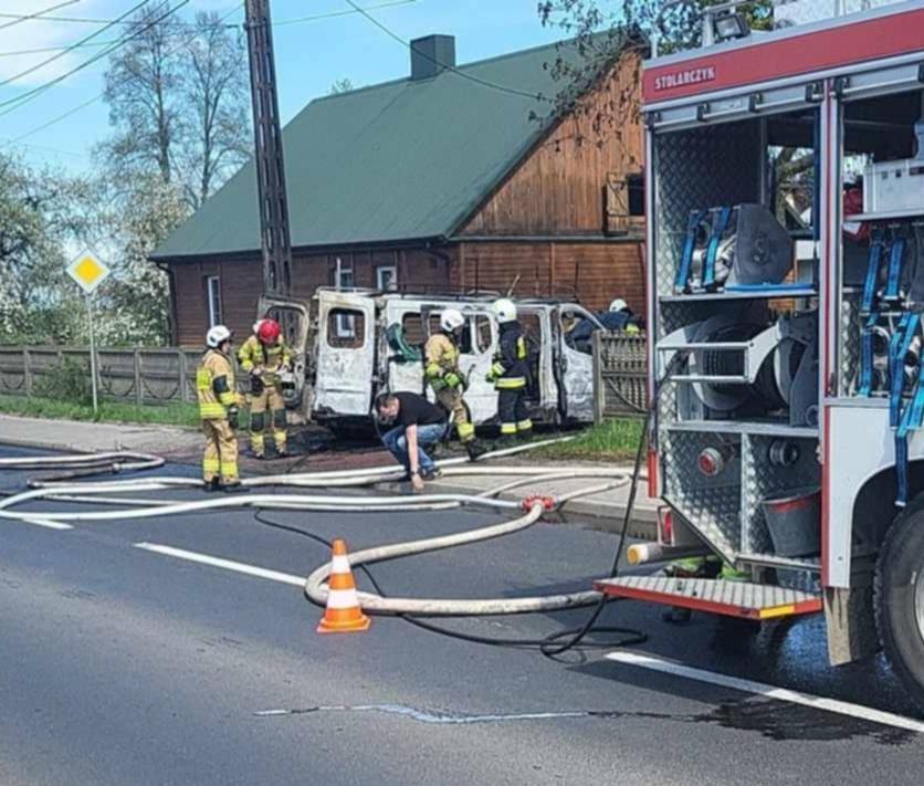 Pożar samochodu w miejscowości Łęczno
