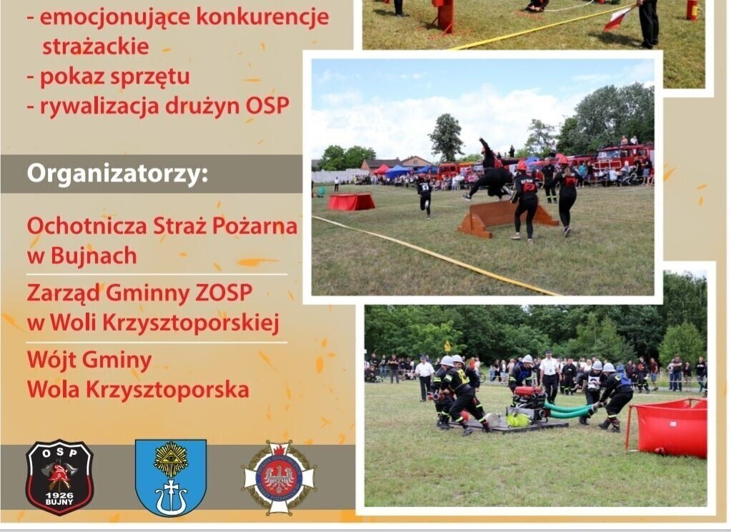 W niedzielę 15 czerwca zawody sportowo pożarnicze w Bujnach