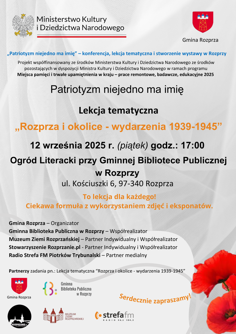 Zapraszamy na lekcję tematyczną Rozprza i okolice wydarzenia 1939-1945