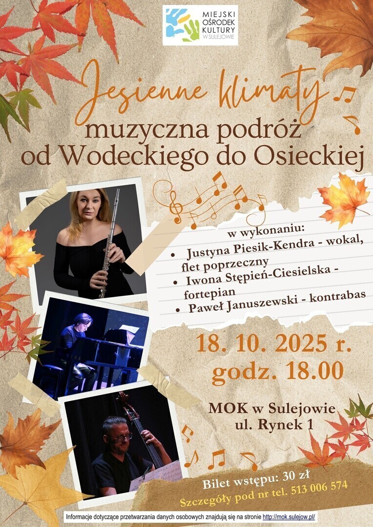 Jesienne klimaty muzyczna podróż od Wodeckiego do Osieckiej w MOK w Sulejowie