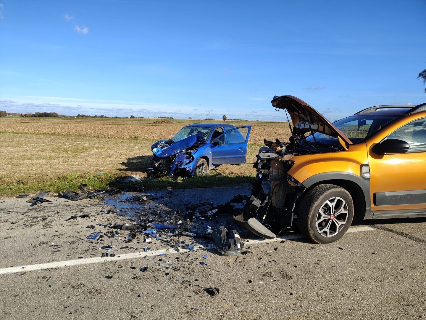Czołowe zderzenie w Dalkowie. Jedna osoba trafiła do szpitala