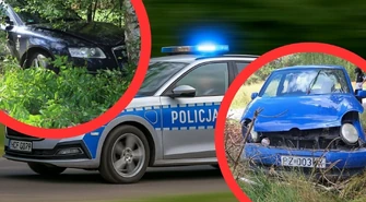 Policyjny pościg za Audi w gminie Wola Krzysztoporska – kierowca nie zatrzymał się do kontroli, zderzył się z Volkswagenem i uciekł do lasu