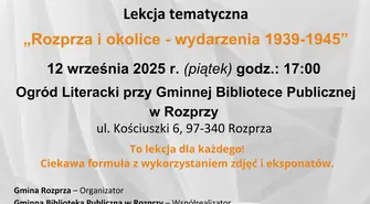 Zapraszamy na lekcję tematyczną  „Rozprza i okolice – wydarzenia 1939-1945”