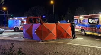 Piotrków Trybunalski: pieszy z telefonem w ręku wszedł na czerwonym świetle wprost pod pędzący samochód na ul. Sikorskiego przy Auchanie. Jest ciężko ranny