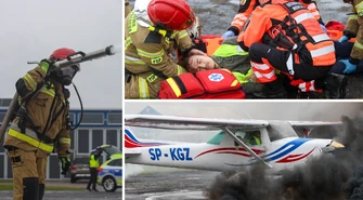 Awaryjne lądowanie samolotu w Piotrkowie Trybunalskim. Widowiskowa akcja straży, policji i ratowników na lotnisku