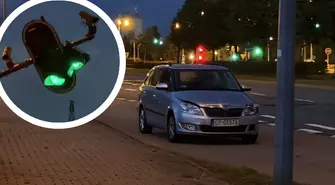 Red Light uszkodzony na skrzyżowaniu Concordii i Sikorskiego. Kolizja Skody ze słupem