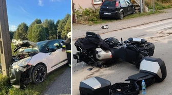 Dwa groźne wypadki pod Piotrkowem. Kierowca bez prawa jazdy uderzył w słup, motocyklista trafił do szpitala