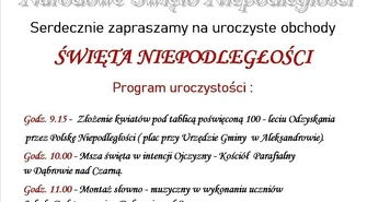W tym roku Gmina Aleksandrów zaprasza mieszkańców na obchody 11-go listopada do Dąbrowy nad Czarną