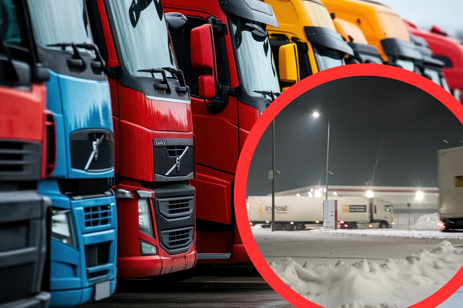 Ciężarówki prywatnej poczty blokują drogę krajową