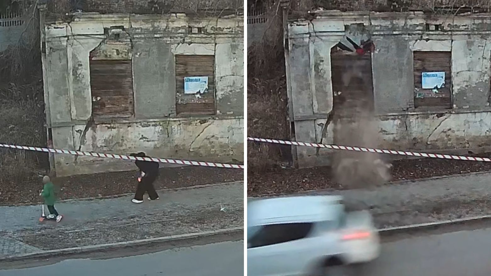 Ściana pustostanu runęła na chodnik przy Jagiellońskiej. Czy dojdzie do tragedii