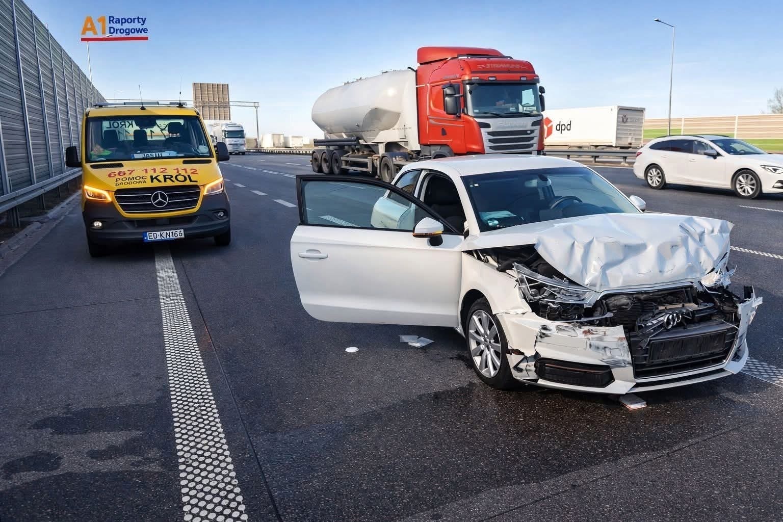24-latka wjechała w ciężarówkę na A1 pod Piotrkowem. Były duże utrudnienia w kierunku Katowic
