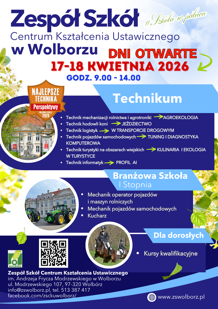 Już 17 i 18 kwietnia odwiedź Zespół Szkół Centrum Kształcenia Ustawicznego w Wolborzu
