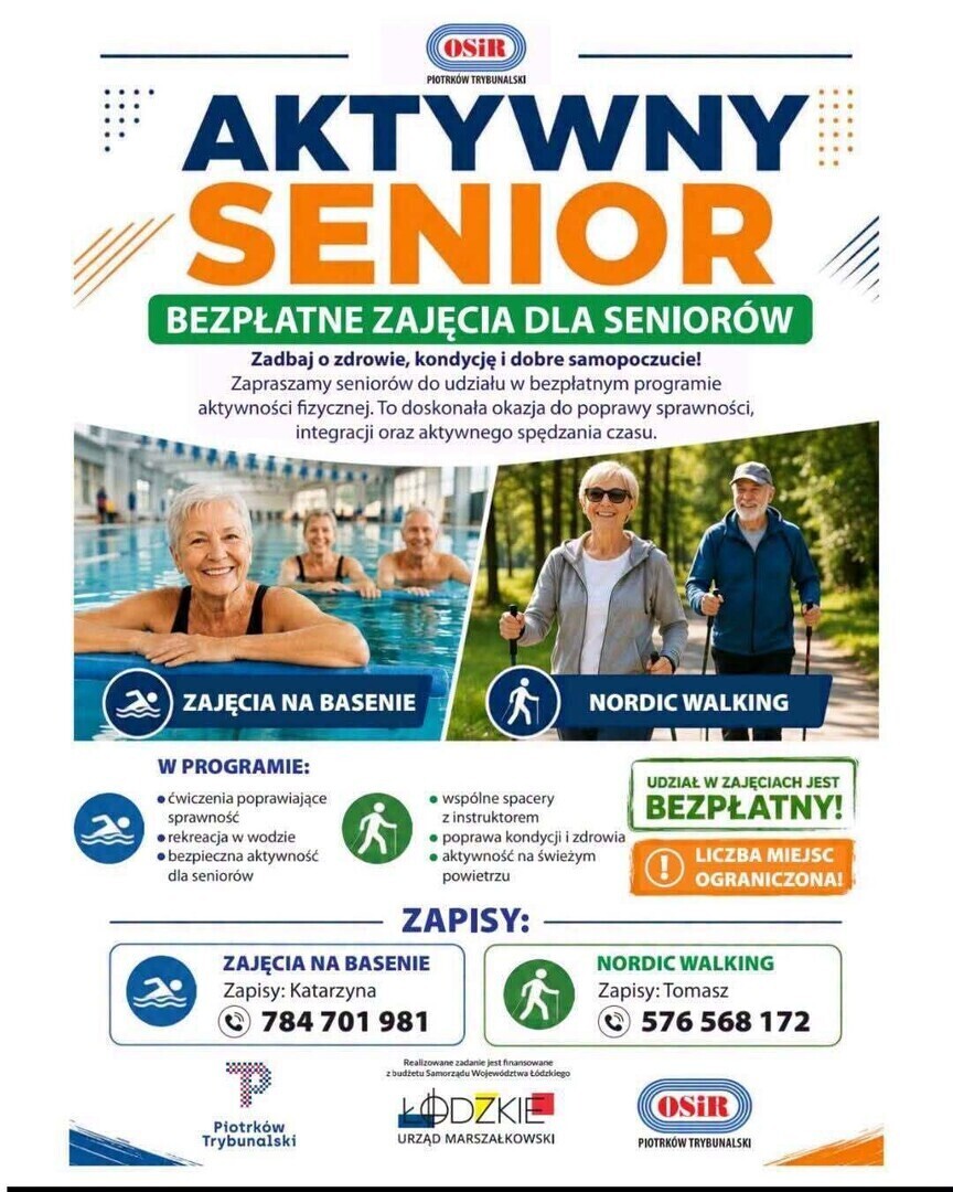 Rusza program Aktywny Senior w Piotrkowie Trybunalskim Sprawdź ofertę bezpłatnych zajęć