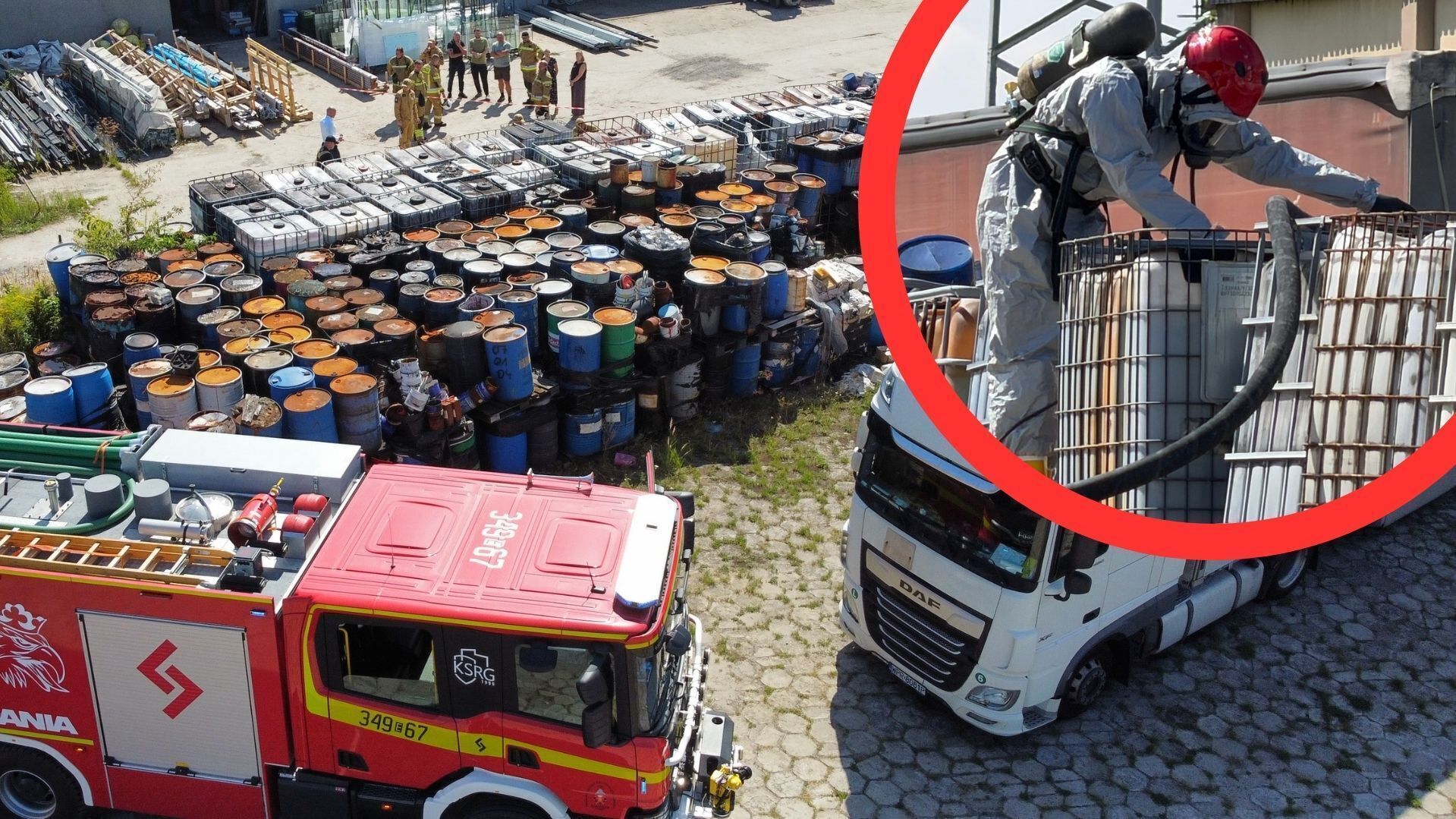 Wyciek chemikaliów z nielegalnego składowiska w Rozprzy. Interweniowała grupa chemiczna