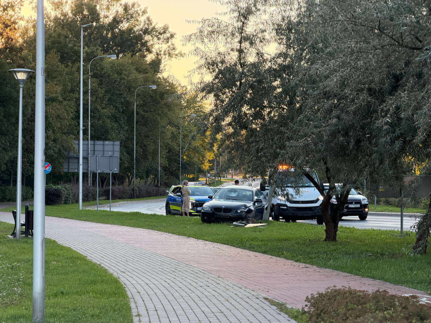 Zdjęcie 5: BMW wpadło na latarnię. Kierująca nie zapanowała nad samochodem i ścięła znak